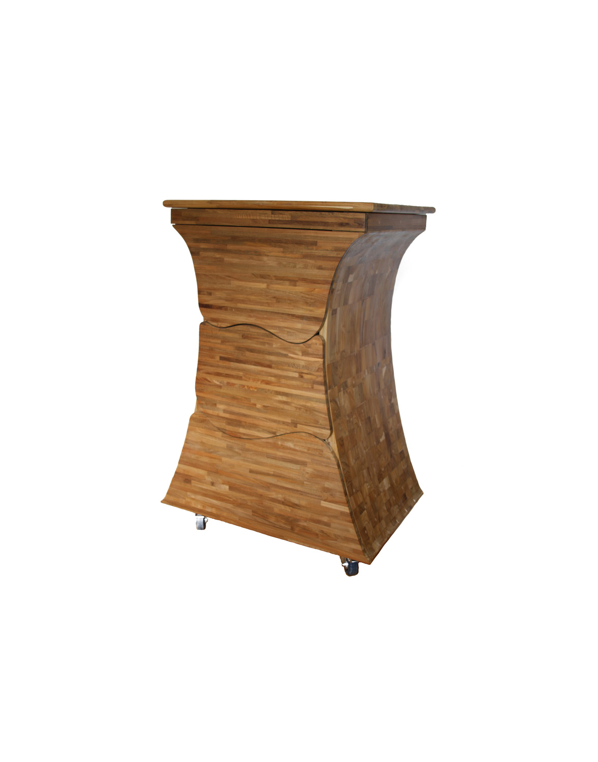 design meuble à dossiers suspendus rangement teck - Le serpent de bois Patrick Bloch